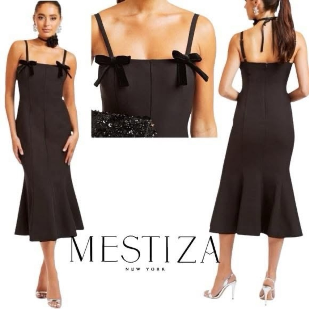 Mestiza New York NWT Calista Midi Dress Black Bows 6